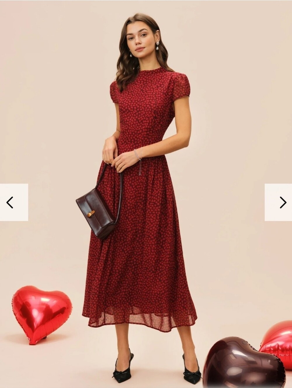 Red Cap Sleeve Maxi Floral Dress